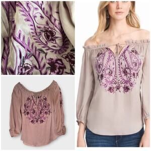 WHBM Embroidered Off the Shoulder Blouse, Size Small